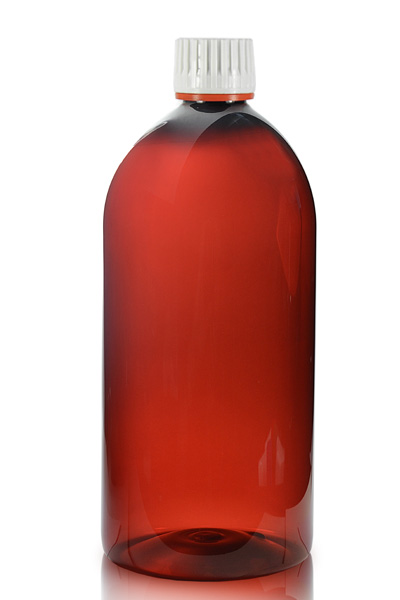 (1 Litre) 1000ml Amber Plastic Sirop Bottle & 28mm White Screw Cap