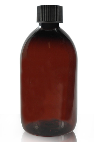 500ml Amber Plastic Sirop Bottle & 28mm Black Screw Cap