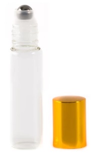 Roll on clear bottle with a gold cap - 15ml bottle size