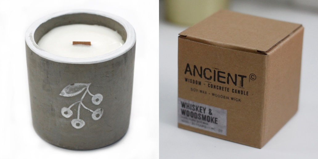 Concrete Wooden Wick Candle. Berrys - Juniper & Sweet Gin
