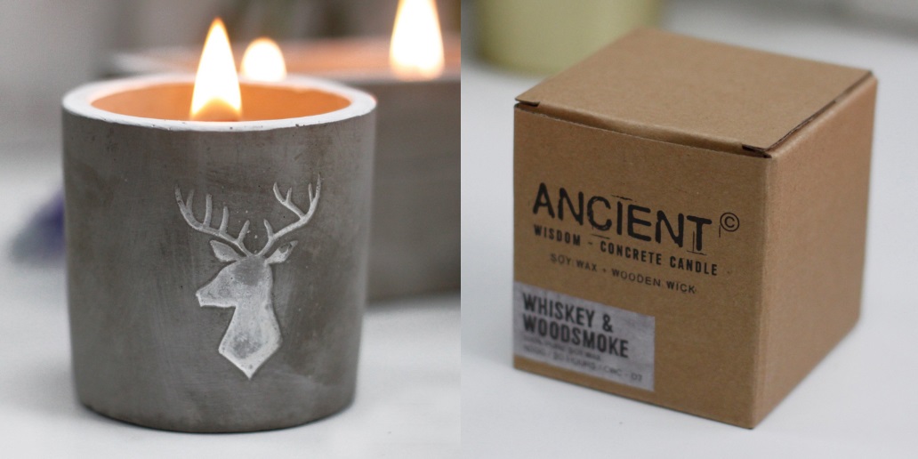Concrete Wooden Wick Candle. Stag Head - Whiskey & Woodsmoke