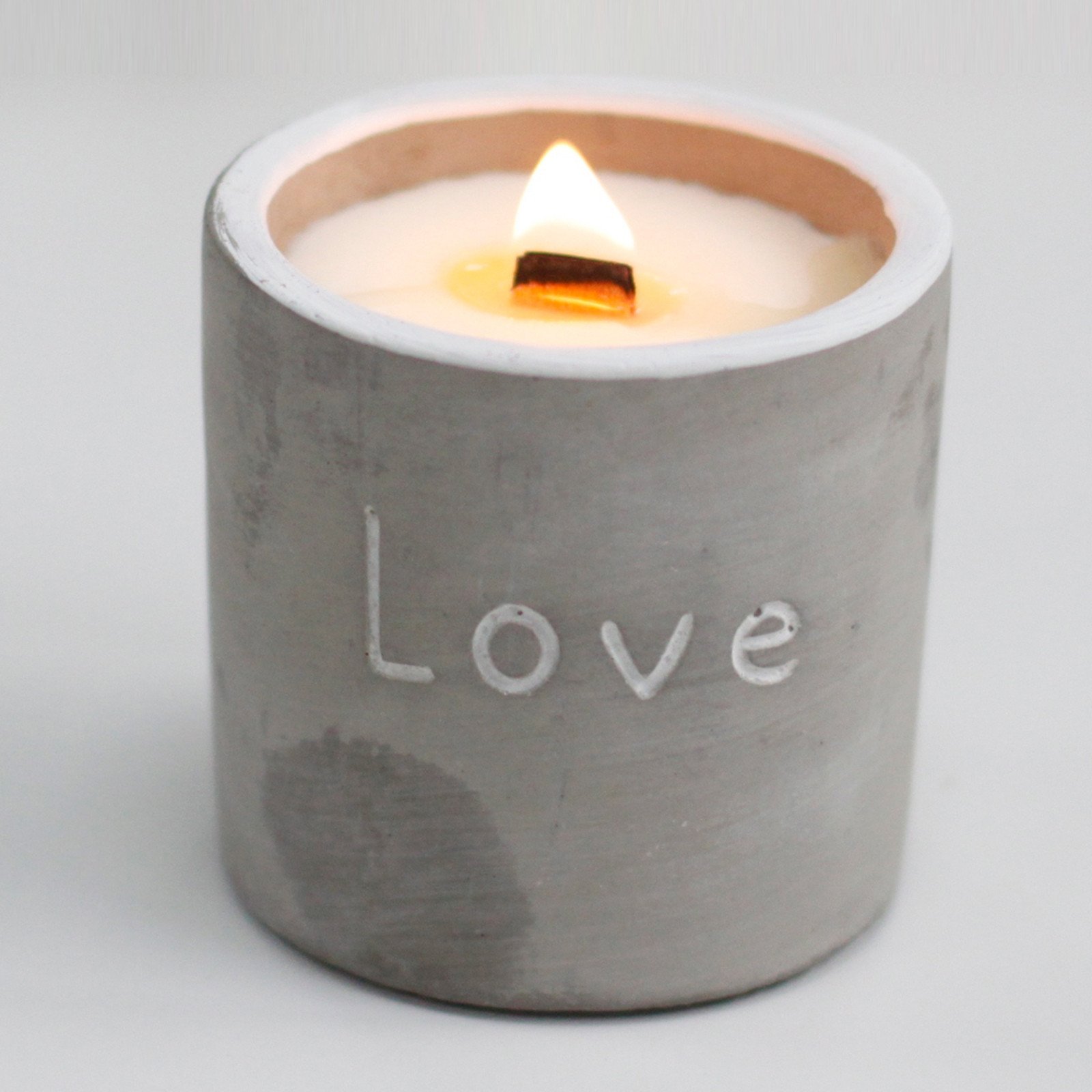 Concrete Wooden Wick Candle. Love - Purple Fig & Casis