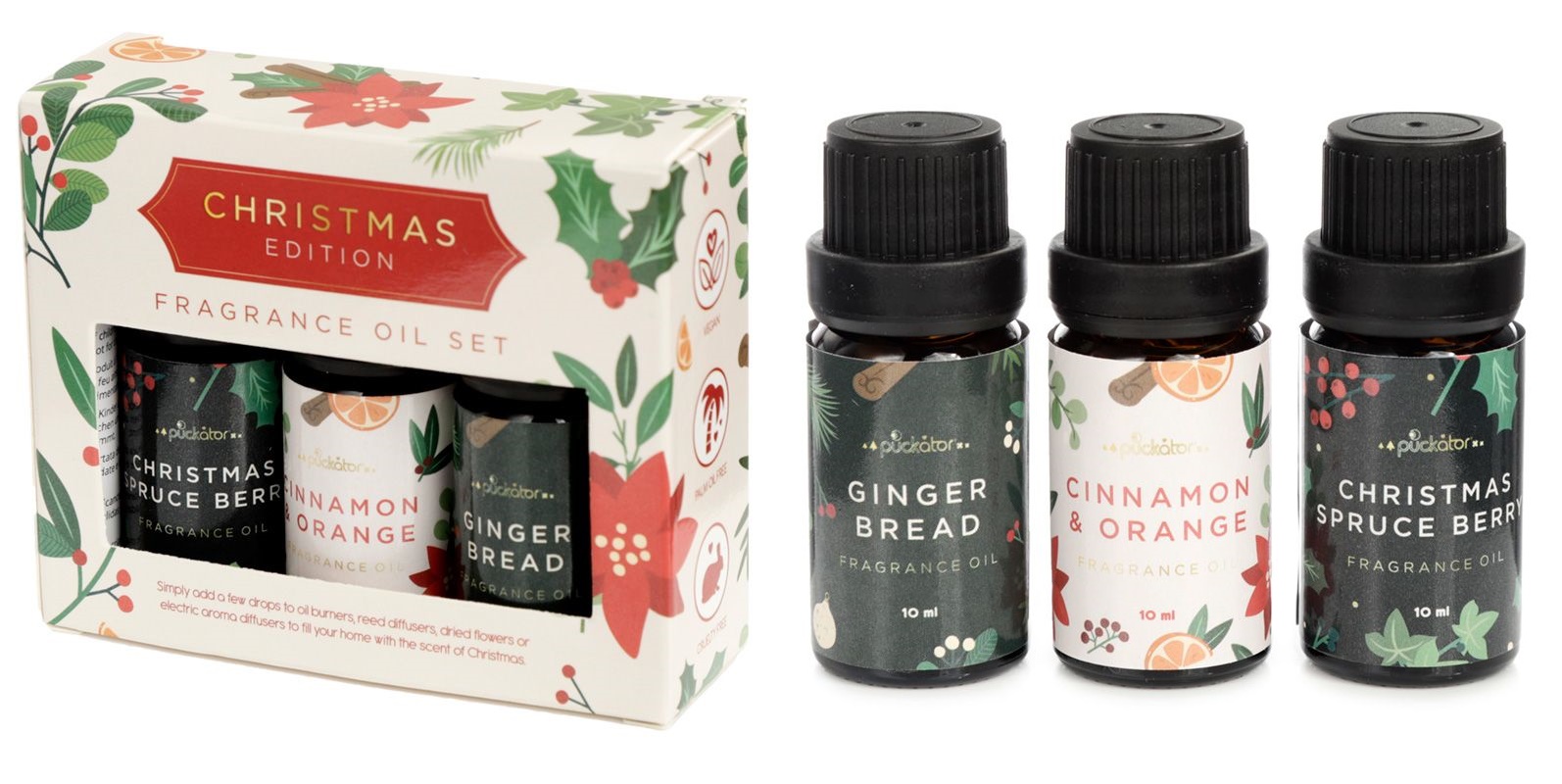 Eden Set of 3 Christmas Fragrance Oils Gift Set - Gingerbread, Cinnamon & Orange, Spruce Berry