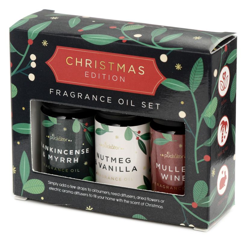 Eden Set of 3 Christmas Fragrance Oils - Mulled Wine, Nutmeg & Vanilla, Frankincense & Myrrh
