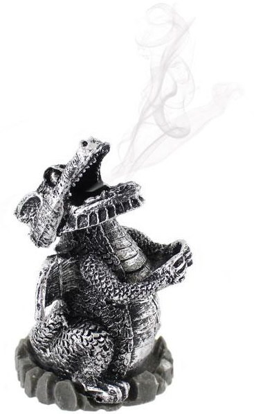 Smoking Dragon Silver Incense Burner, Holder 