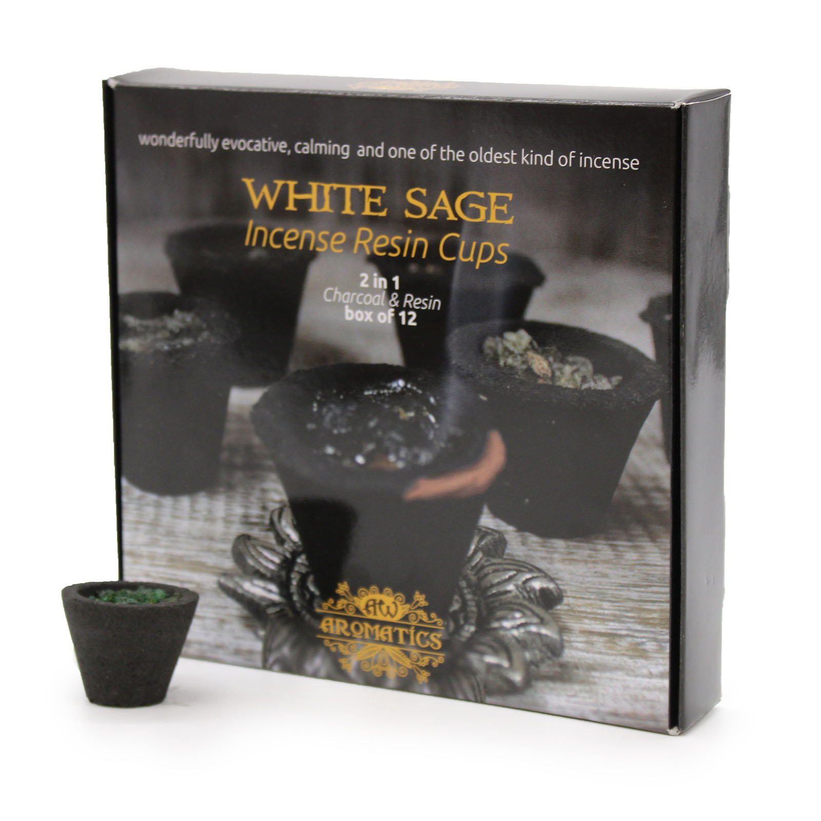 Box of 12 - White Sage Resin Incense Cups