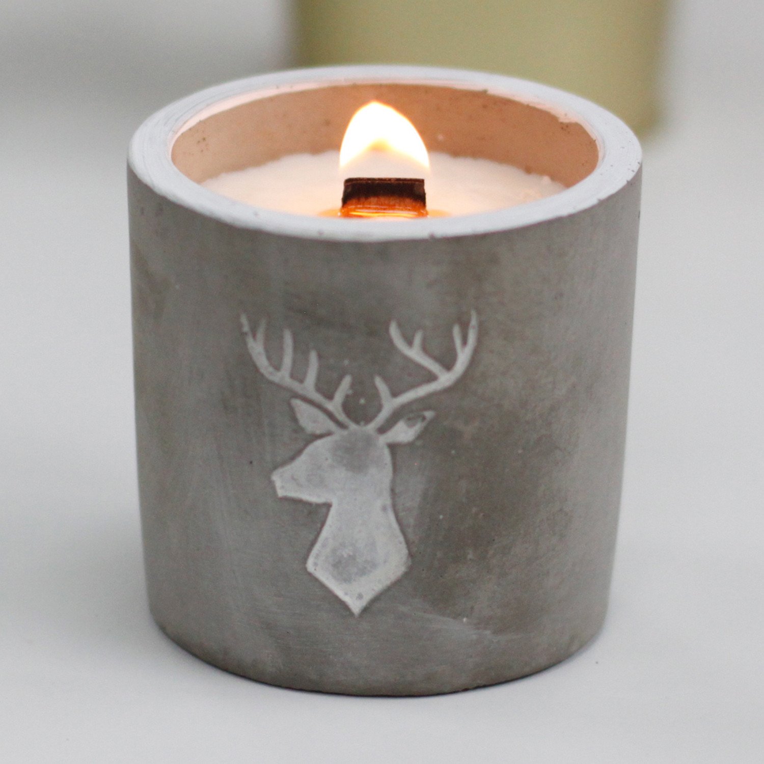 Concrete Wooden Wick Candle. Stag Head - Whiskey & Woodsmoke